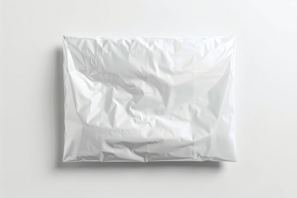 White plastic mail bag mockup cushion pillow diaper.