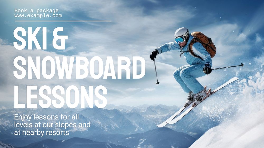 Ski & snowboard lessons blog banner template