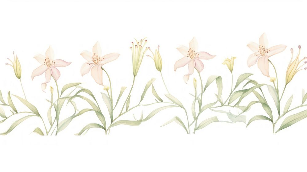 Lily as divider watercolor illustrated graphics pattern.