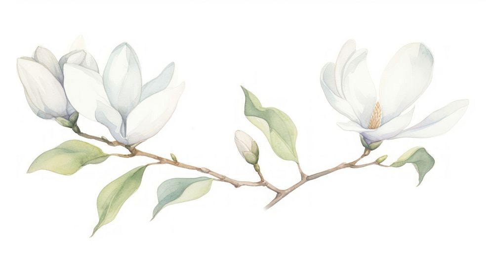 Magnolia as divider watercolor illustrated blossom drawing.