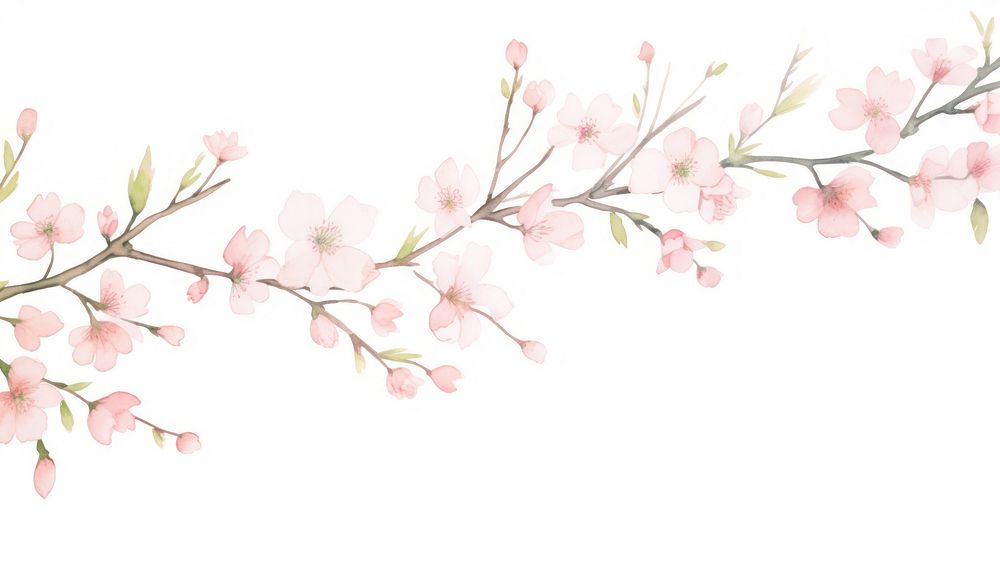 Sakura as divider watercolor blossom flower plant.