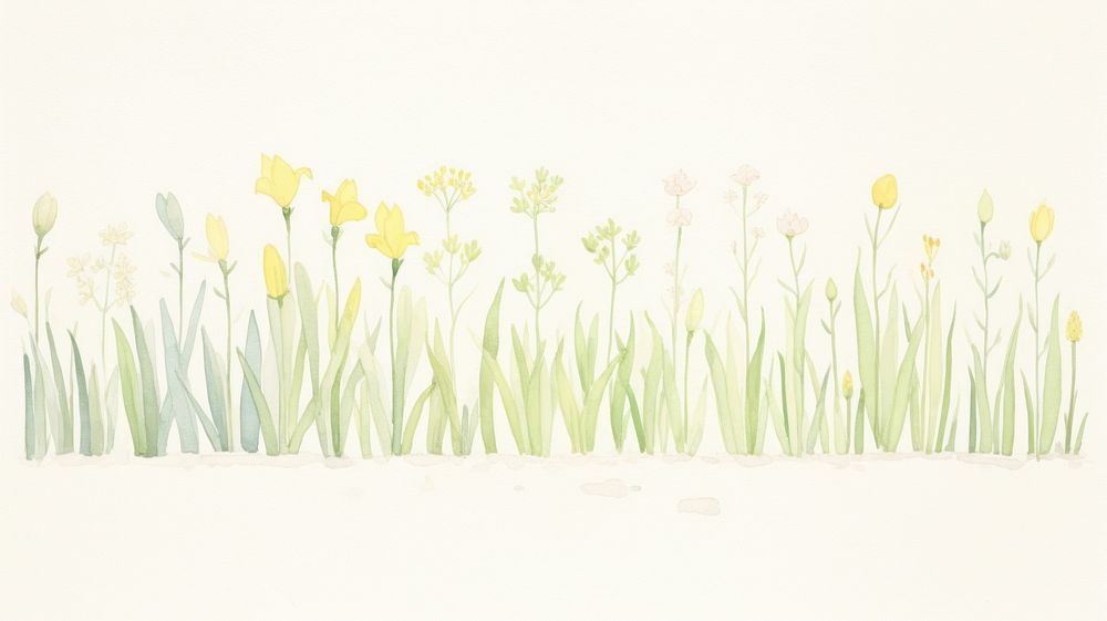 Spring as divider watercolor illustrated daffodil painting.