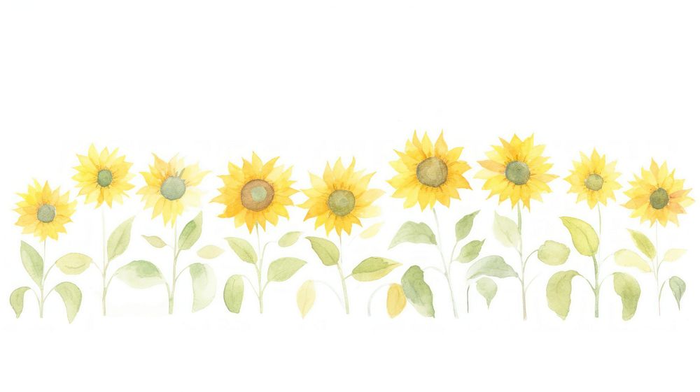 Sunflowers as divider watercolor asteraceae blossom plant.