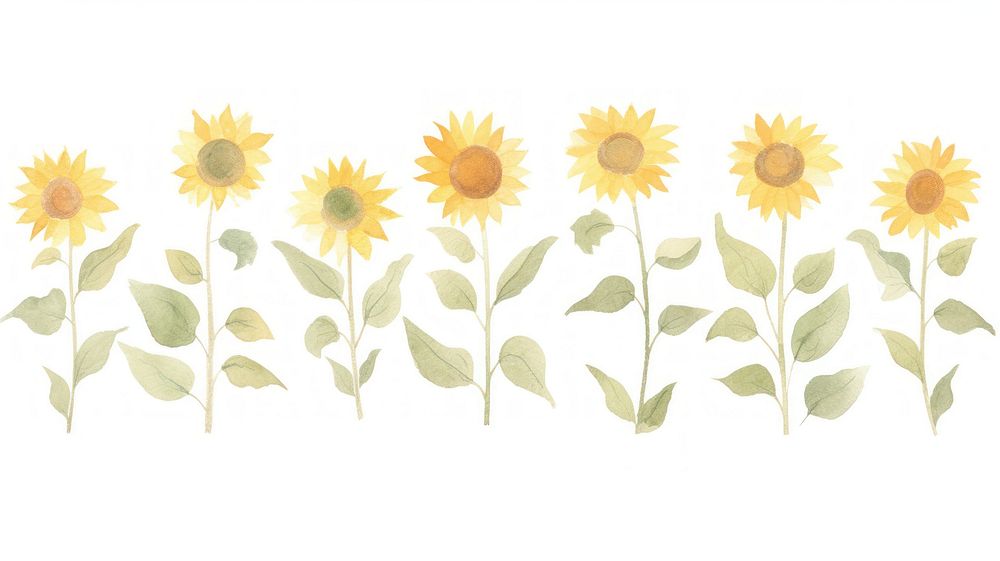 Sunflowers as divider watercolor asteraceae blossom plant.