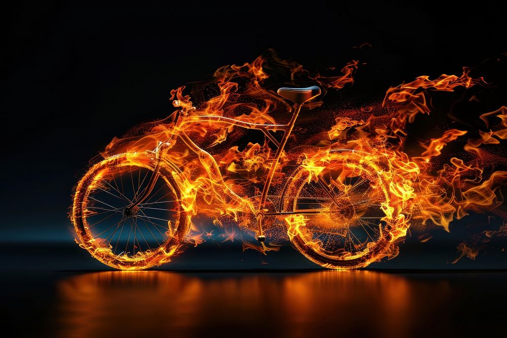 Bicycle fire flame transportation bonfire vehicle.