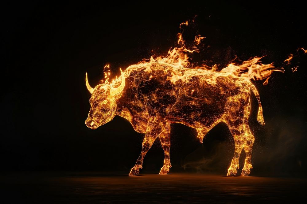 Bull fire flame livestock bonfire animal.