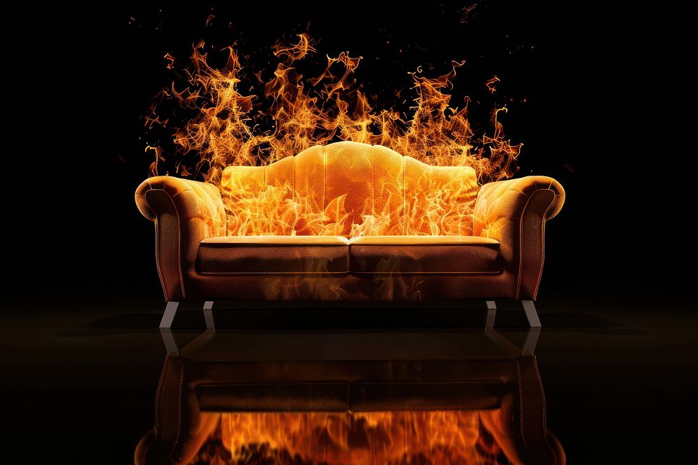 Furniture fire flame fireplace indoors couch.