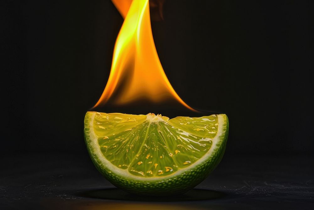 Lime fruit fire flame produce plant food.