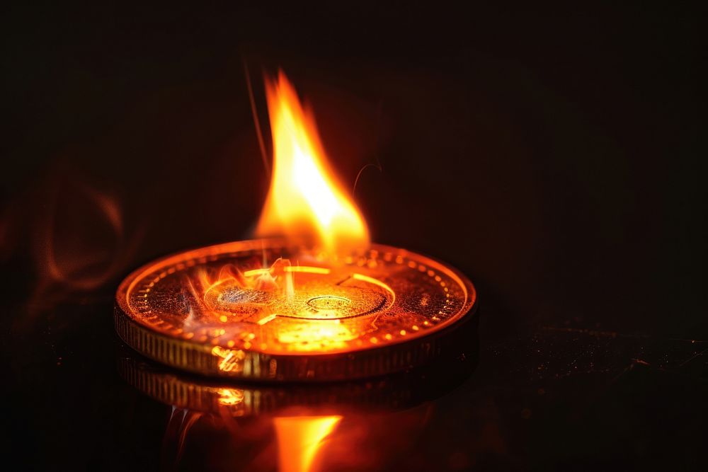 Money coin blaze fire flame.