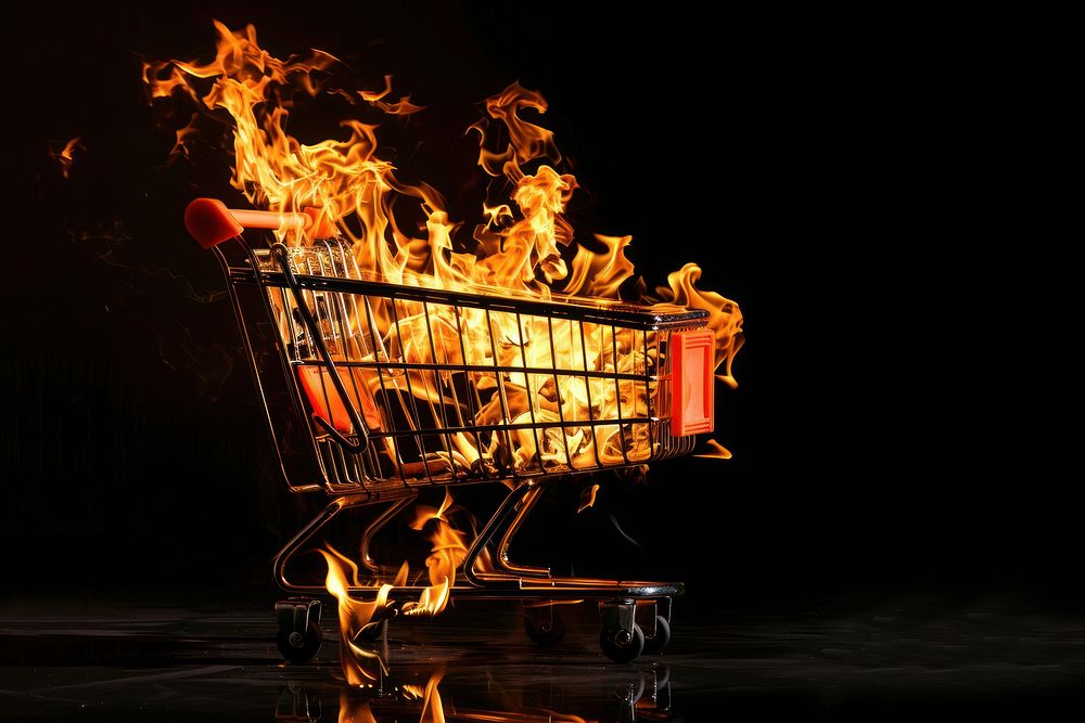 Shopping cart fire flame bonfire.