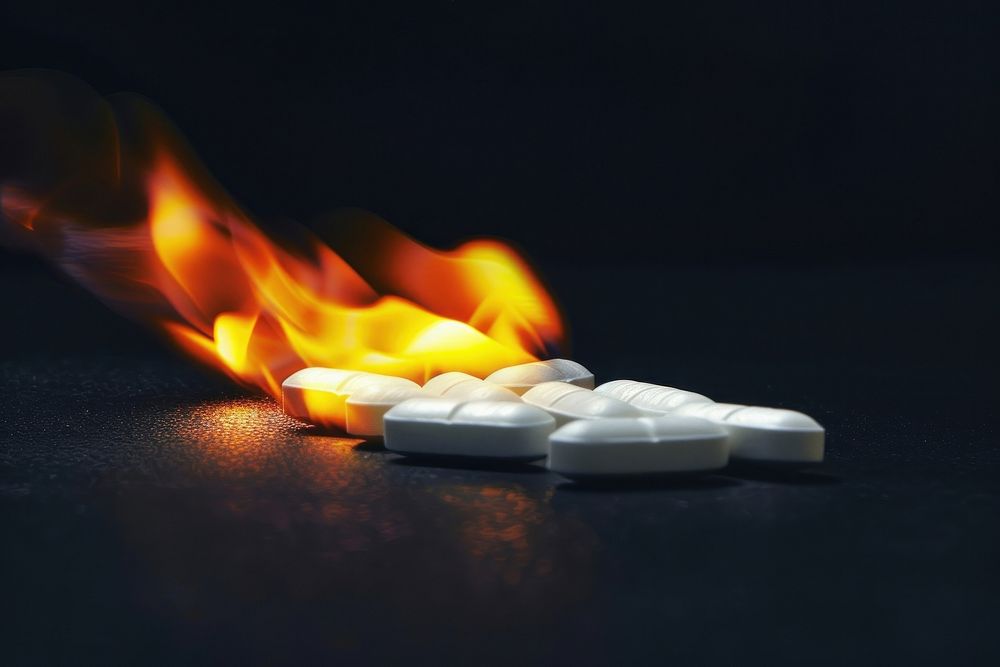 Pills fire flame medication.