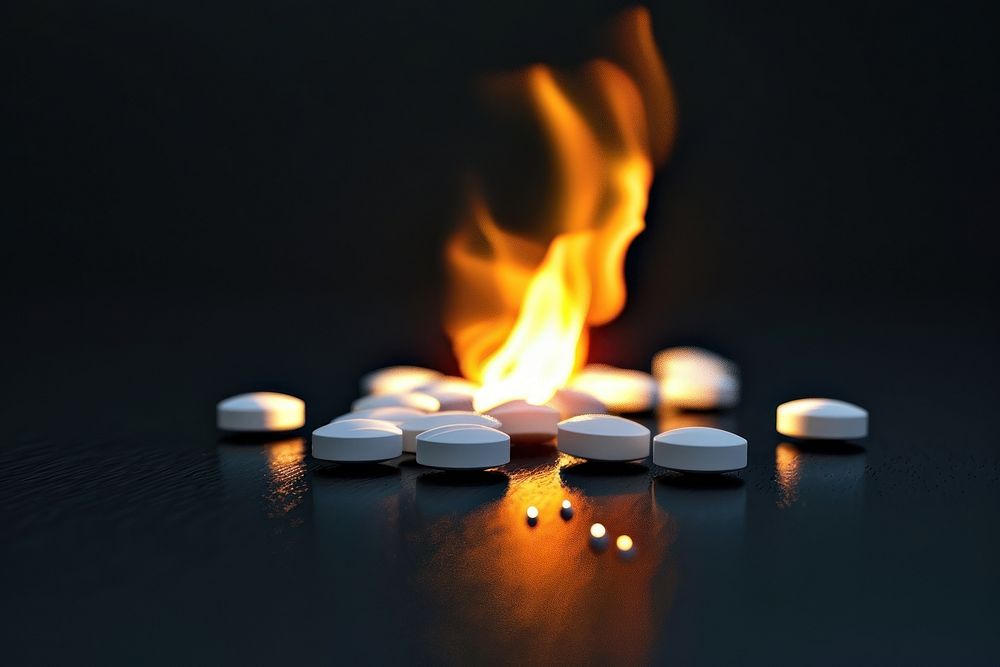 Pills fire flame medication.