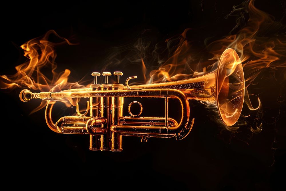 Trumpet fire flame bonfire cornet horn.