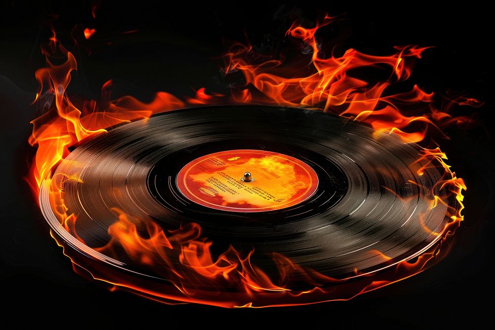 Vinyl disc fire flame bonfire.
