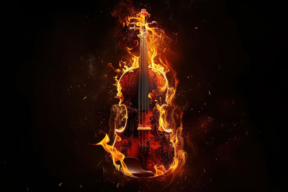 Violin fire flame bonfire fiddle cello.
