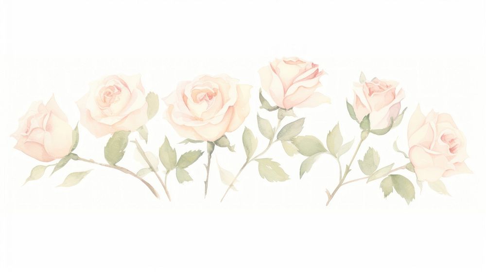 Roses as divider watercolor graphics painting blossom.
