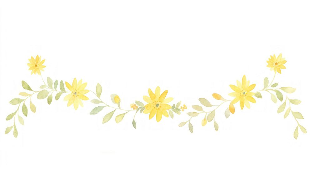 Yellow flower as divider watercolor asteraceae graphics pattern.