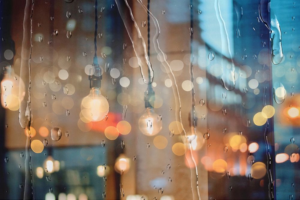 City window with rain effect