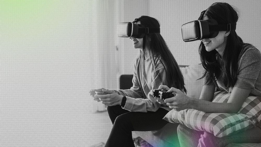 friends experiencing VR headset remix