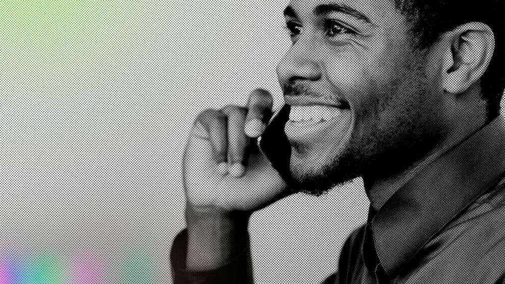 Happy black businessman talking on the phone remix