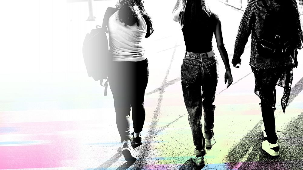 Teenage girl friends walking together remix