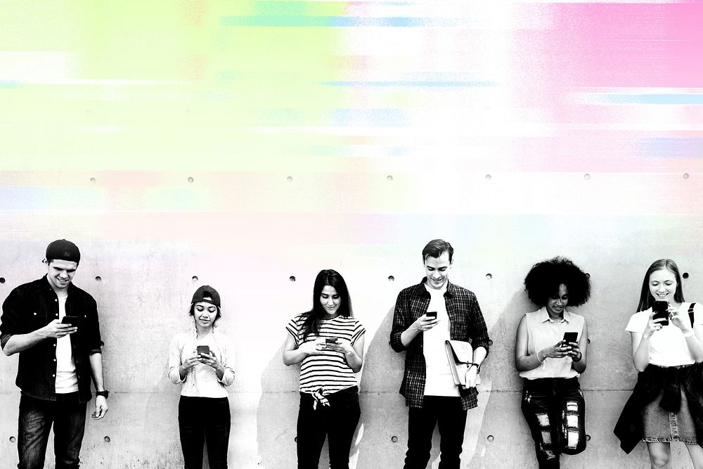 diverse young people using devices remix