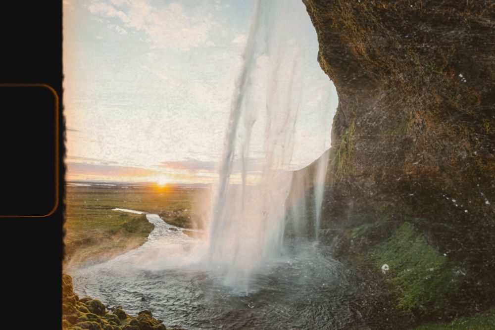 Back view of Seljalandsfoss waterfall in Iceland