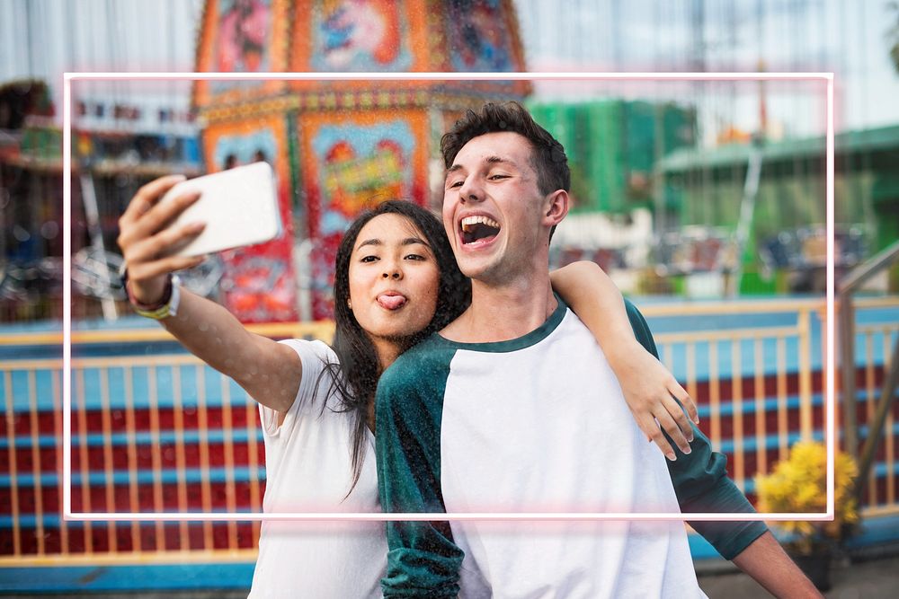 couple taking selfie on a date remix