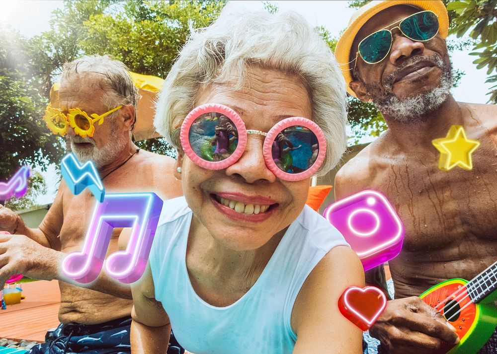 Diverse happy senior people remix