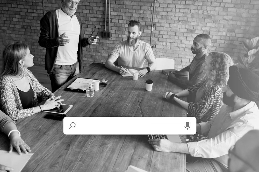Startup team at meeting table