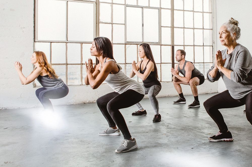 Diverse people in a yoga class