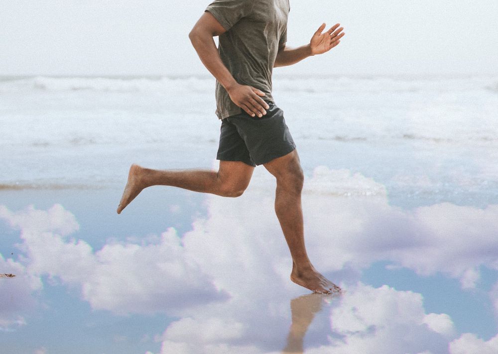 Black man running on the beach remix