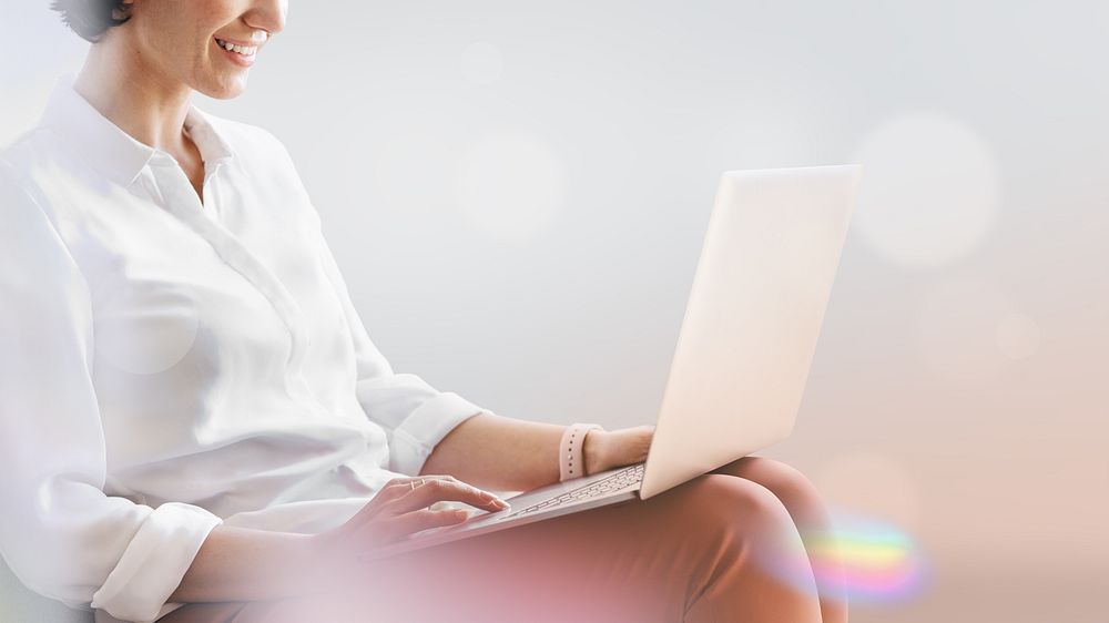 Woman using computer laptop remix