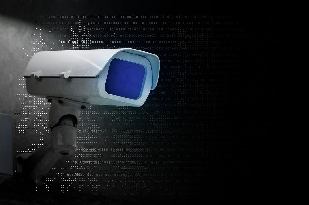 CCTV security technology background psd with lock icon digital remix