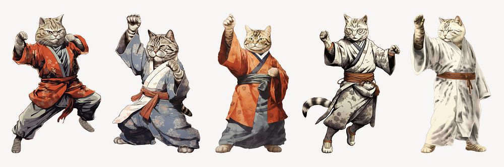 Digital paint japan fighter cats cut out element set
