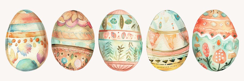 Watercolor easter egg cut out element set