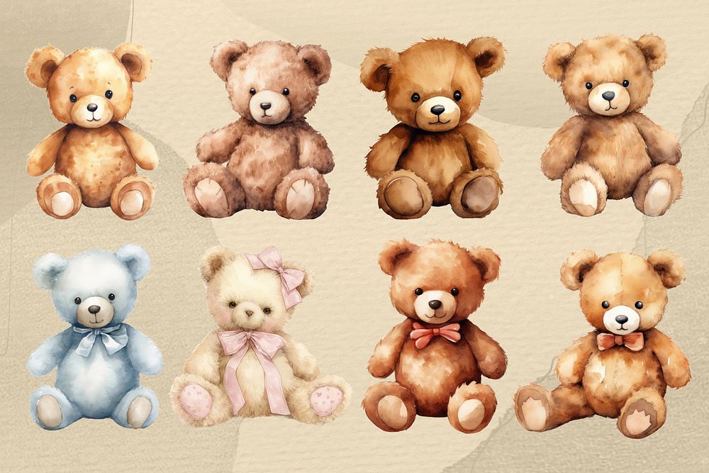 Teddy bear watercolor element set