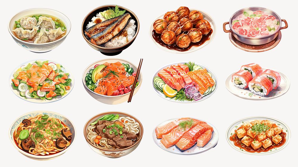 Asian food illustration element set