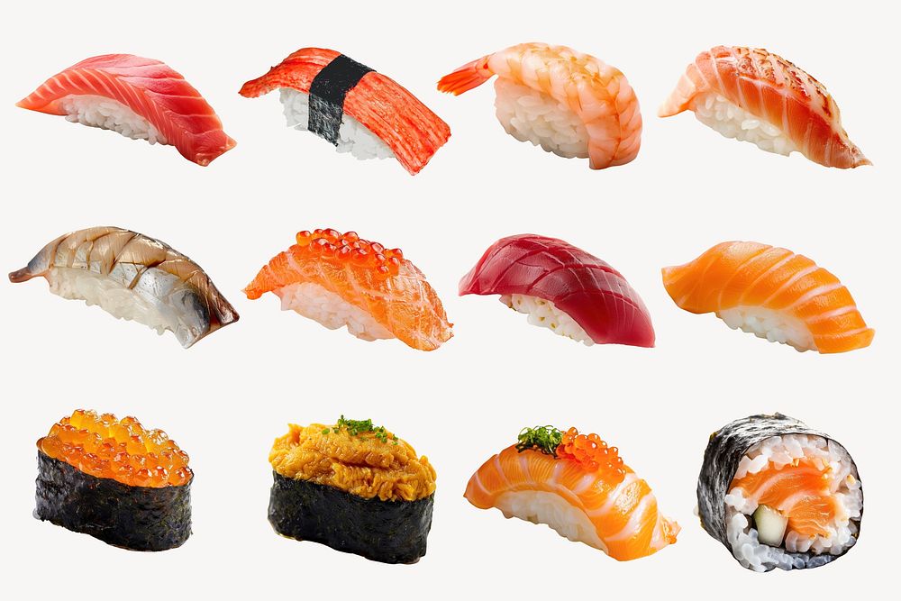 Mixed sushi isolated image set | Premium Photo - rawpixel