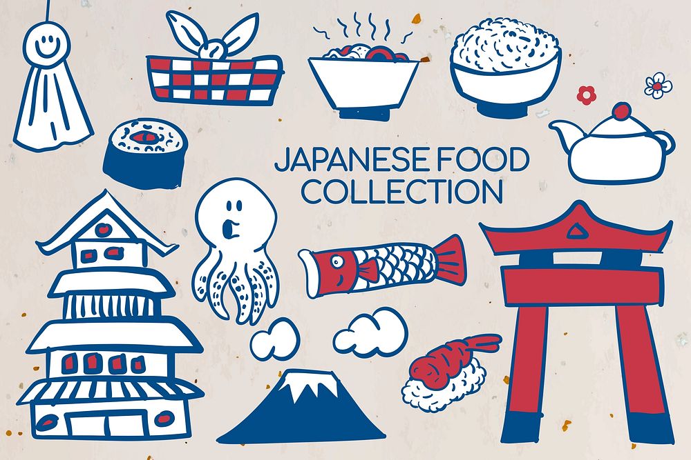 Japanese doodle food element set