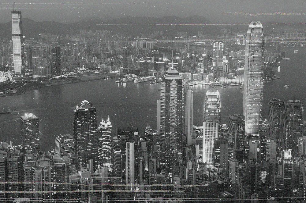 Hong Kong city scape in grayscale