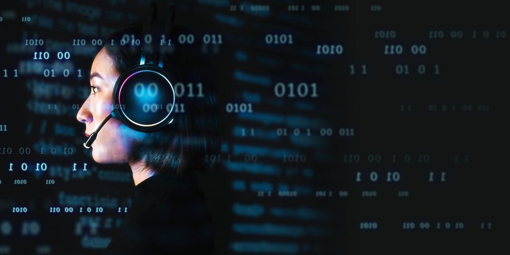 Female hacker cracking the binary code