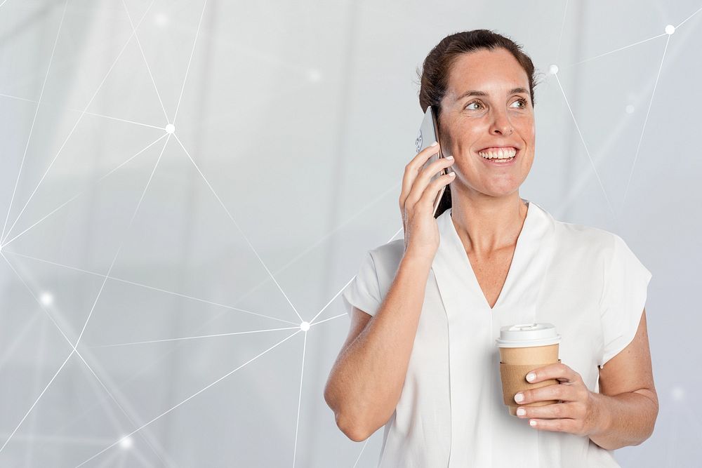 Happy woman png mockup on a call