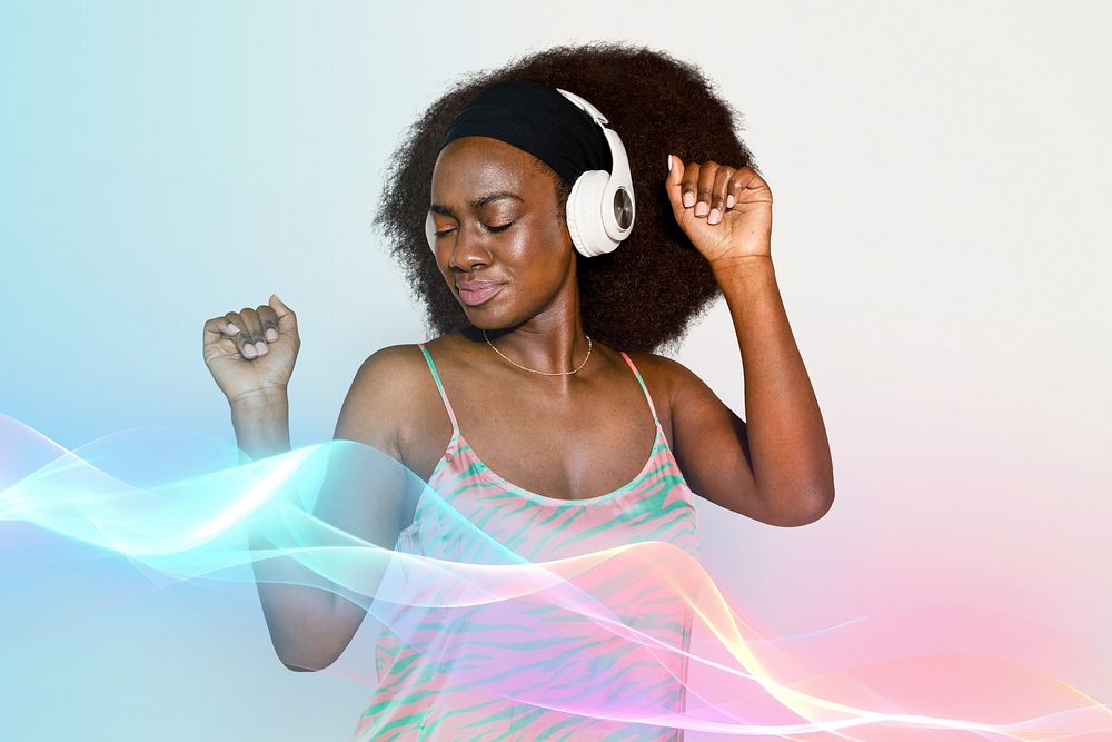 Woman enjoying music in headphones