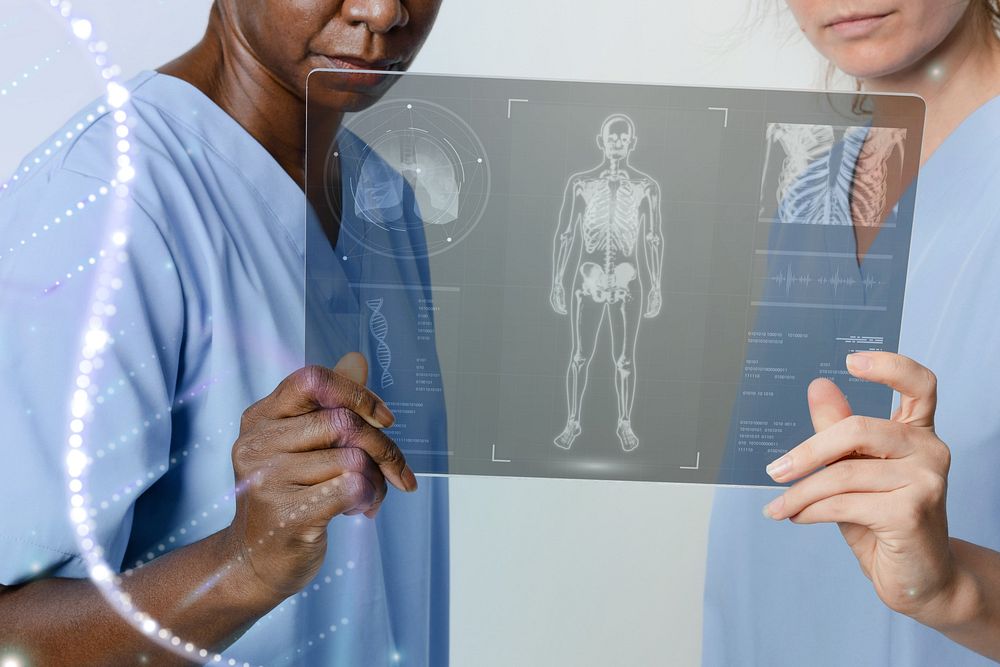 Doctors checking medical testing on digital tablet