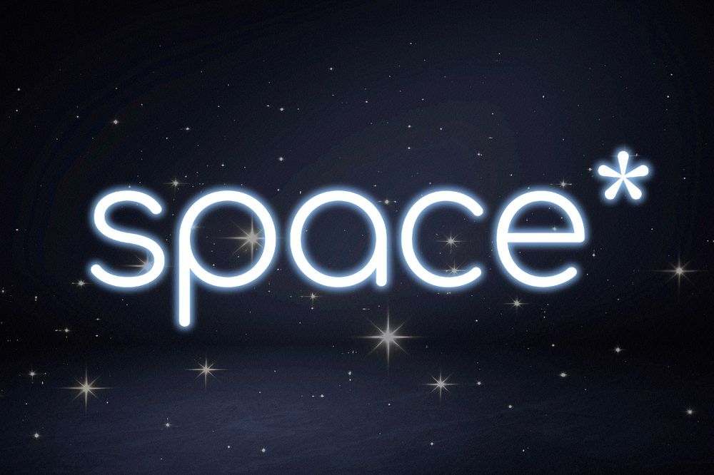 Space* blue neon word illustration