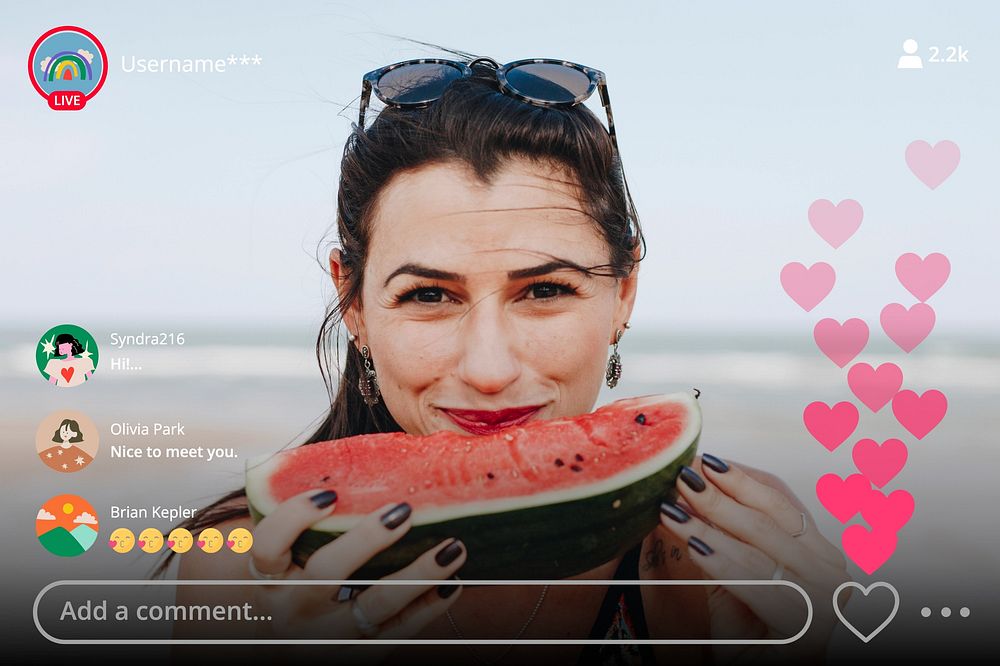 Woman eating watermelon at the beach