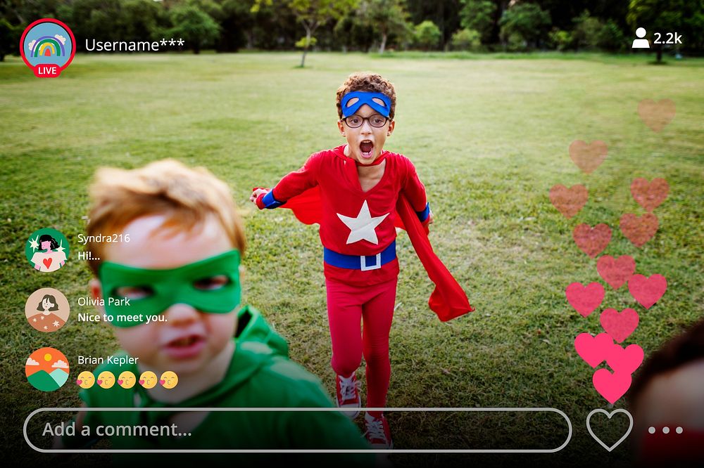 Diverse superhero kids on live