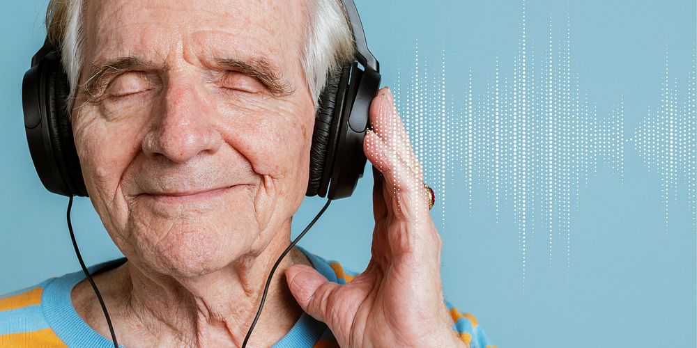 Old man listening to music remix