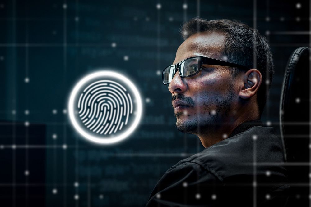 Fingerprint identification cyber security, remix